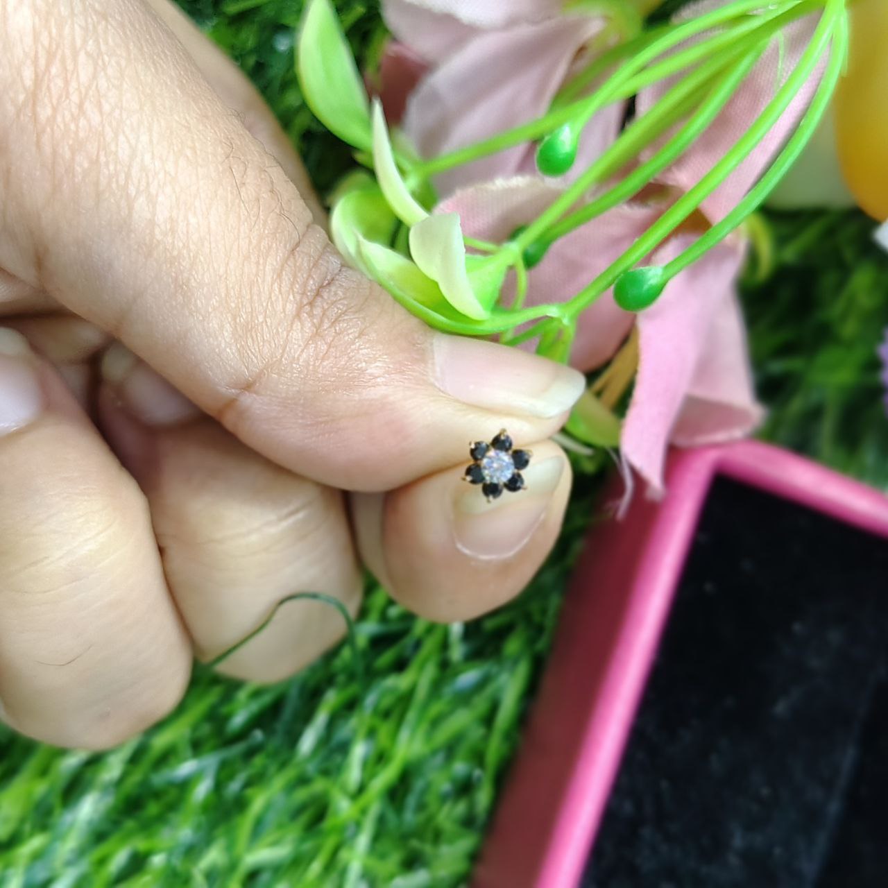 Traditional Gold Seven Stone Mossanite Nose Pin -7 Mm (With gift box)