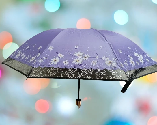 Ladies Fashionable and Elegant Anti UV Sunshade Print Border Lace Umbrella