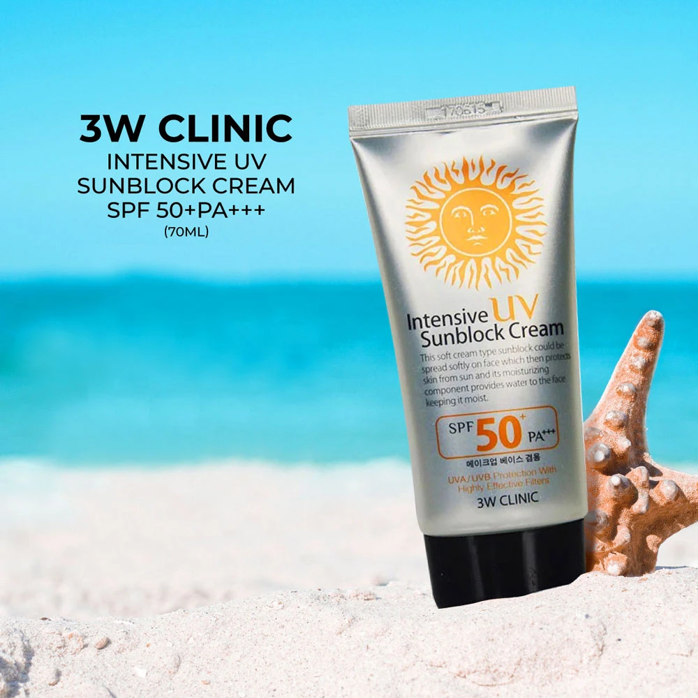 3W Clinic Intensive UV Sunblock Cream SPF50+ Pa+++ 70ml (For Make up Base Use Also)