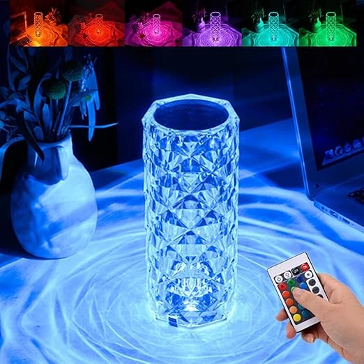 16 Color Crystal Rose Diamond Table Lamp Acrylic Table Lamp for Living Room Bedroom with Remote