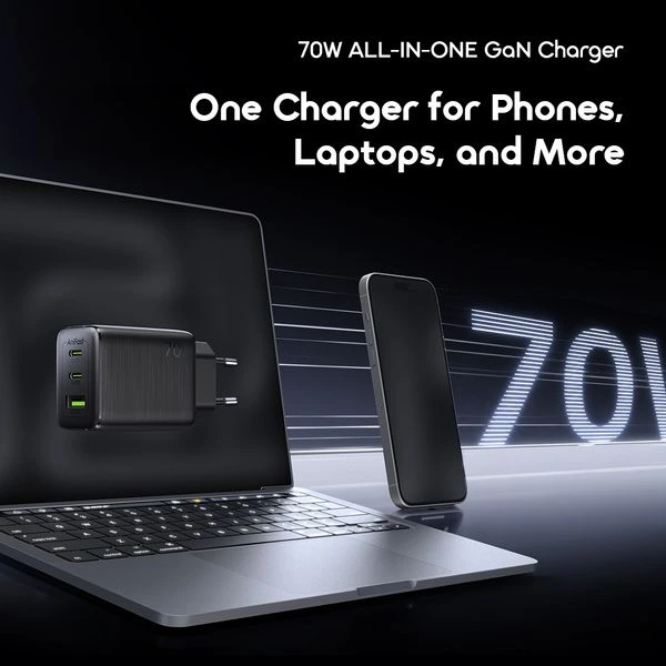 Oraimo HyperGaN 701 70W GaN Fast Charger with 3 Ports (OCW-5701) official product image 2