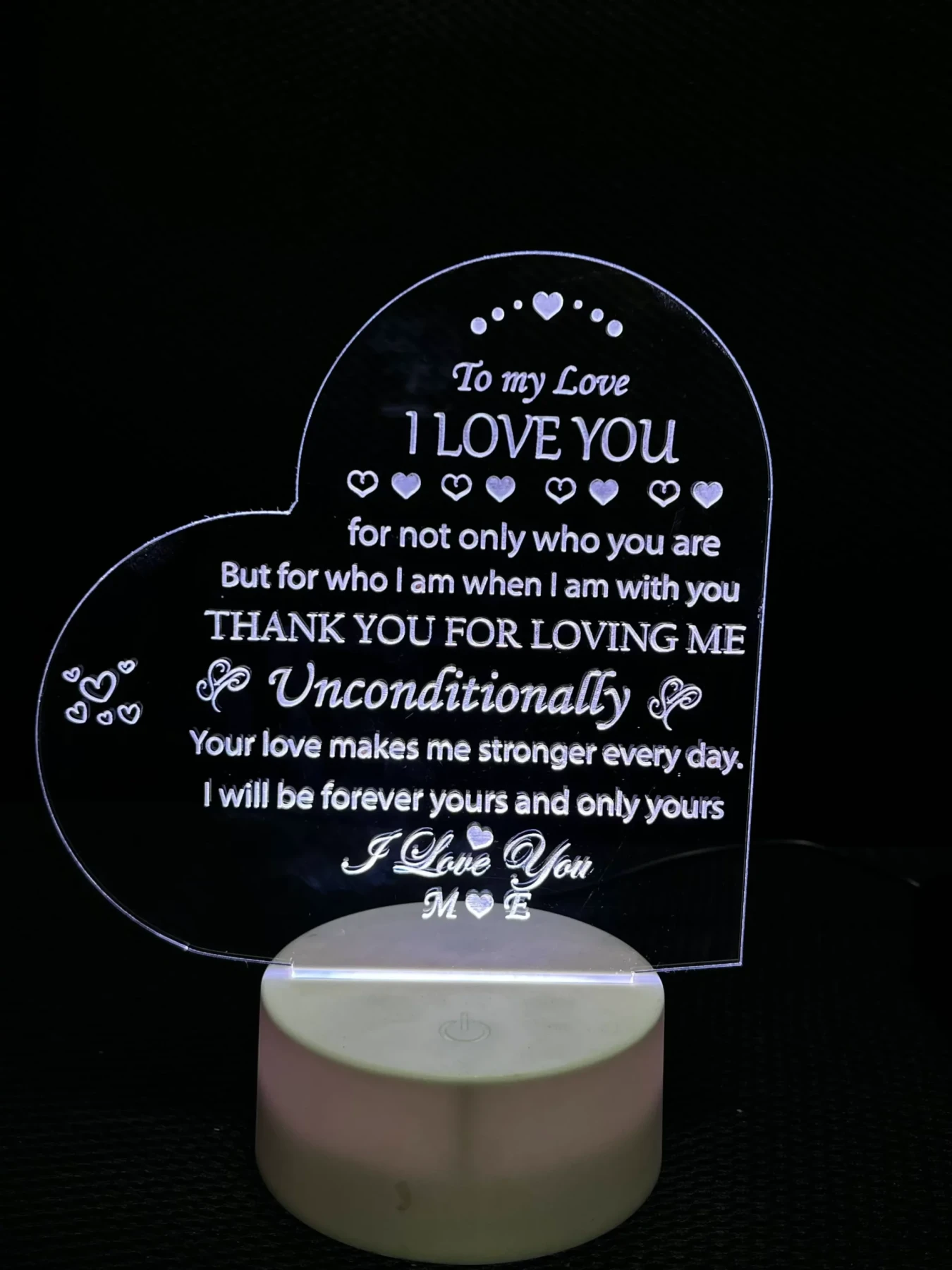 Customizable Acrylic Night Lamp – Heart Shape (Black Base) -20 pcs