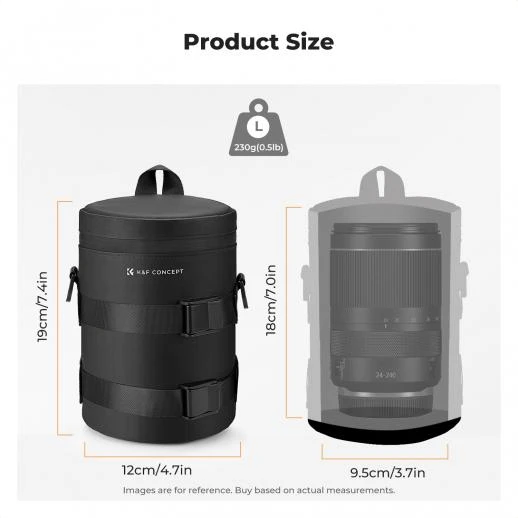 K&f 13.202 K&F Concept Camera Lens Pouch Case, Waterproof Zipper Lens Protective Bag, Camera Lens Carry Bag Fits Lenses Below 3.5x7.1 (D x H) - L