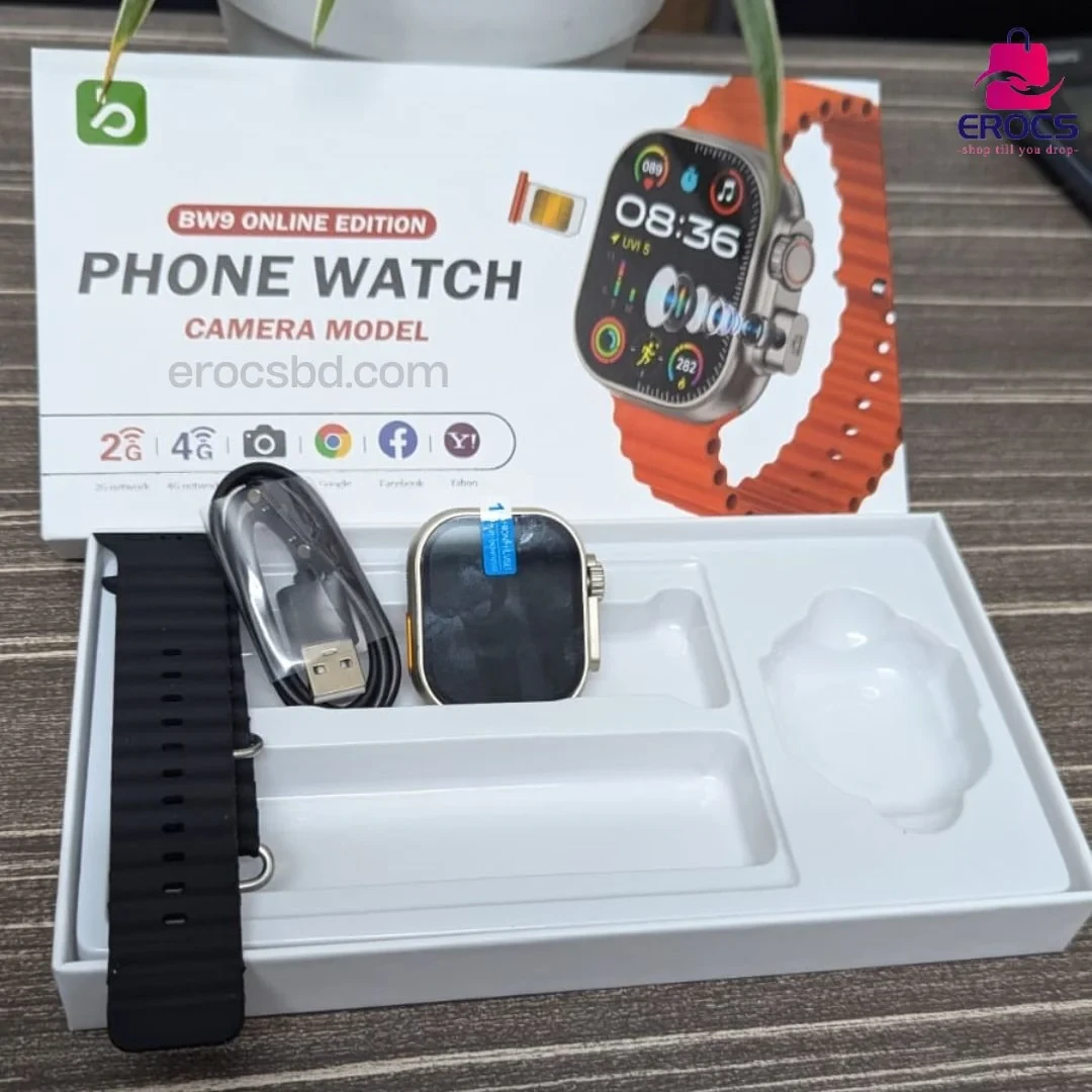 BW9 Pro Online edition Phone Watch 4G Sim Card Supported popup Folding Camera Black