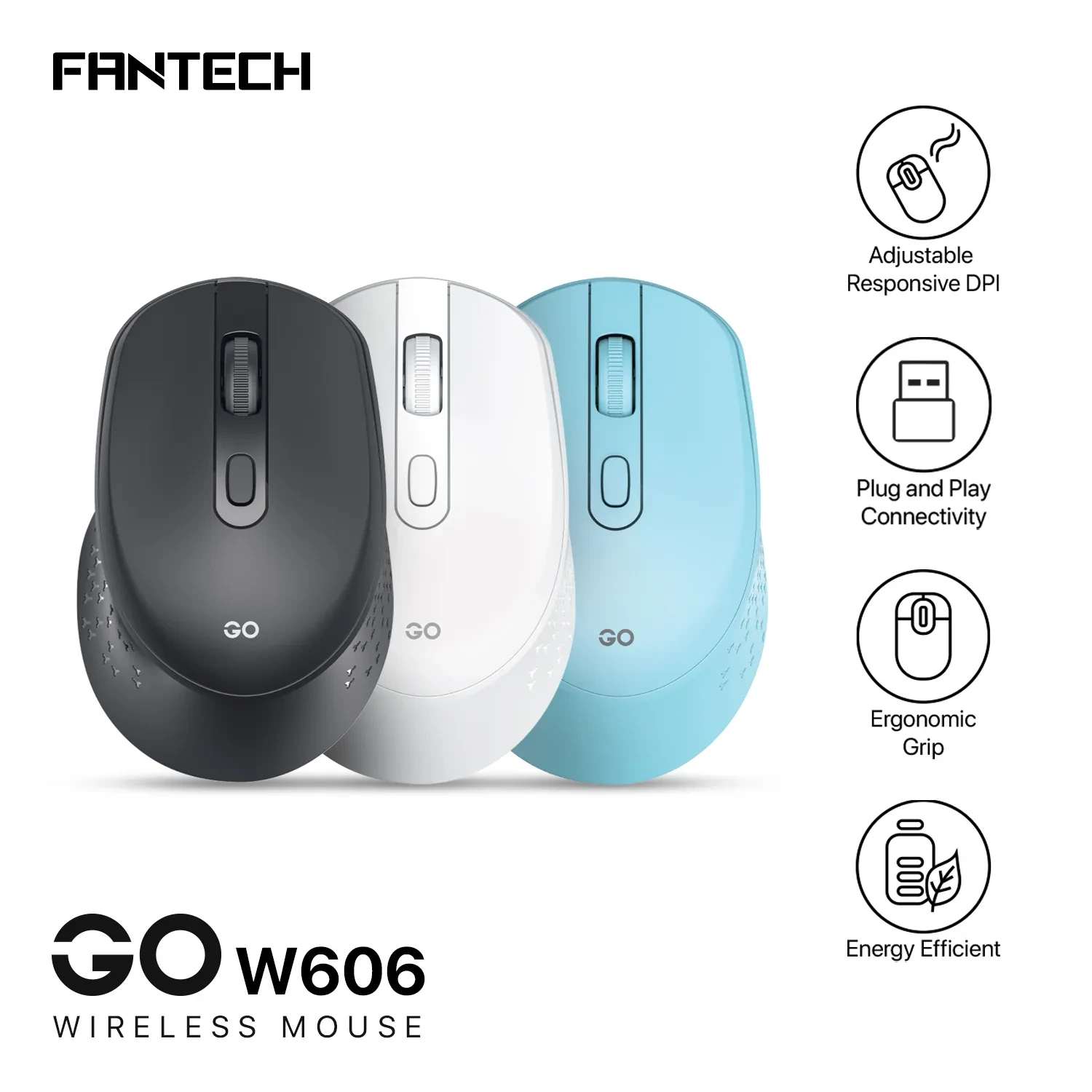 Fantech Go W606 Wireless Mouse – Blue Color