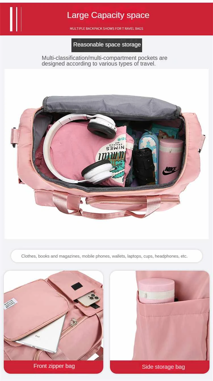 Fashionable Large Capacity Travel & Gym Bag - Pink