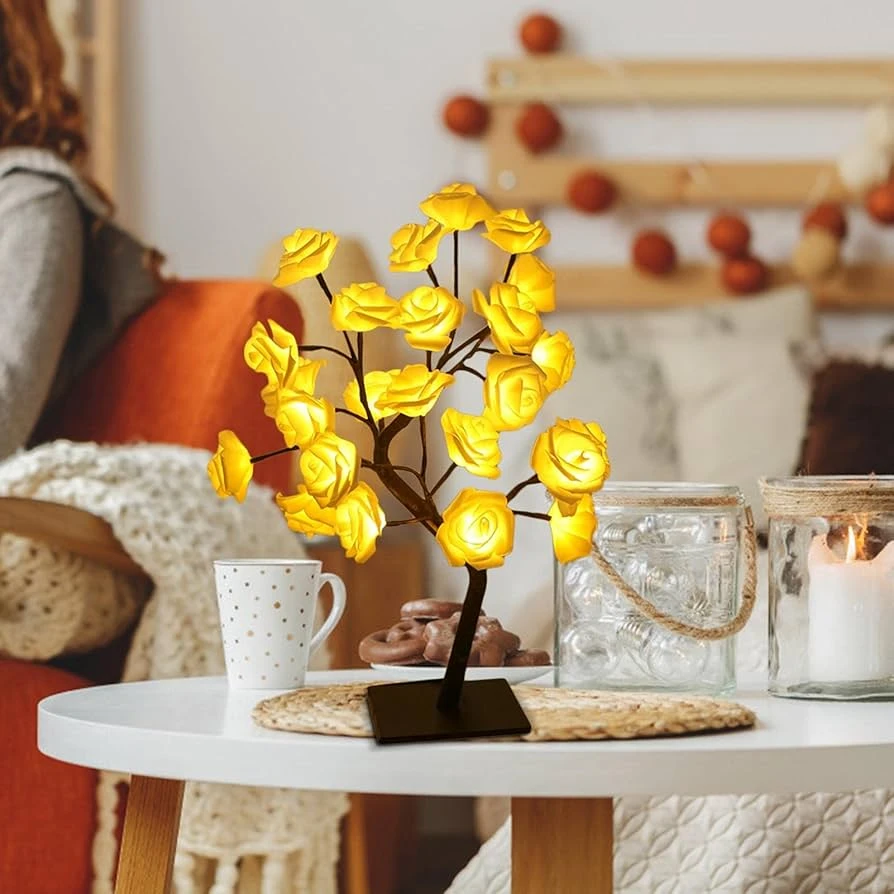TERGAYEE Tabletop Bonsai Tree,LED Rose Flower Tree,Table Rose Tree Lights Girls Gift for Mom Birthday Wedding Christmas Valentine's Day Party Decor