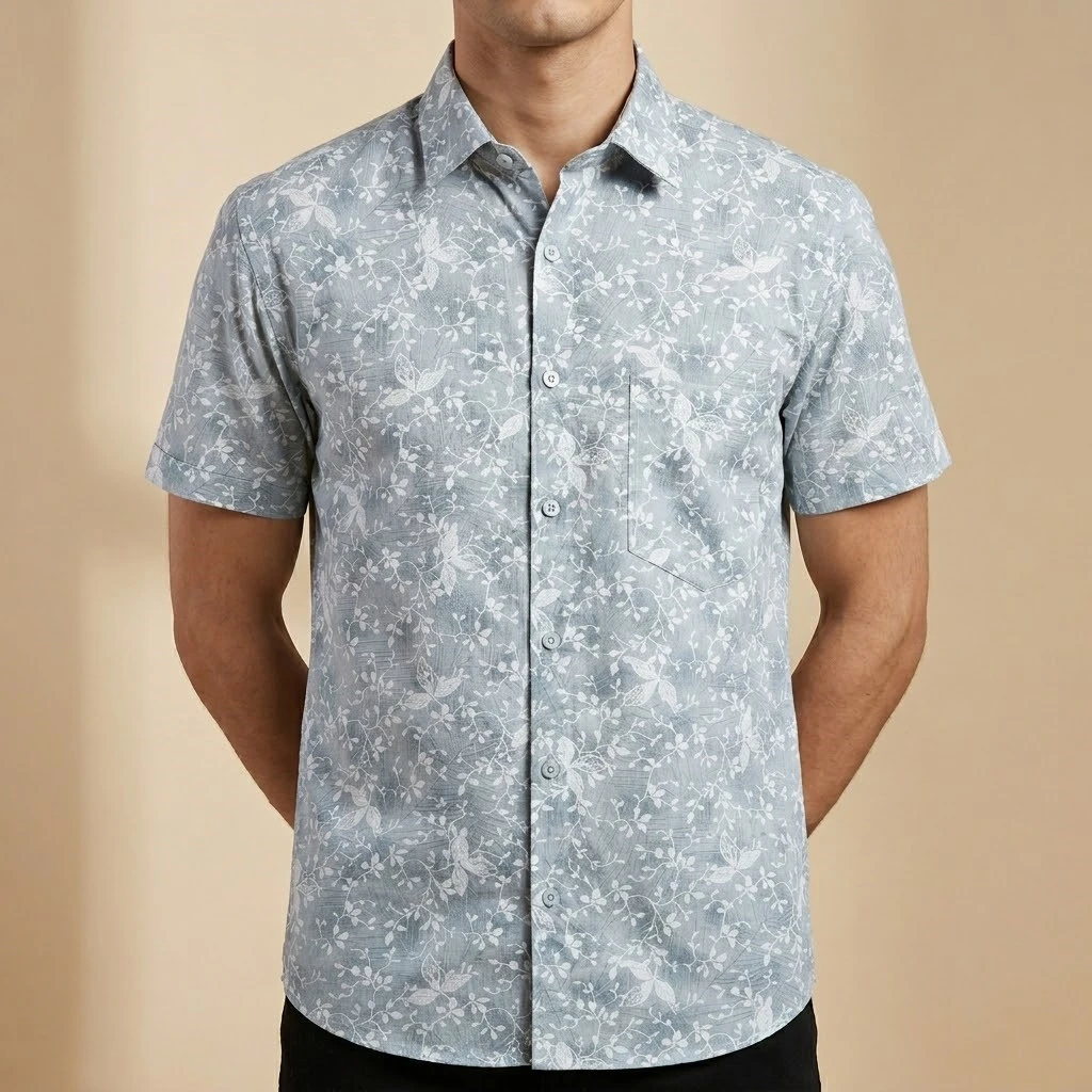 Pure Cotton Half Sleeve Print Shirt for Men's