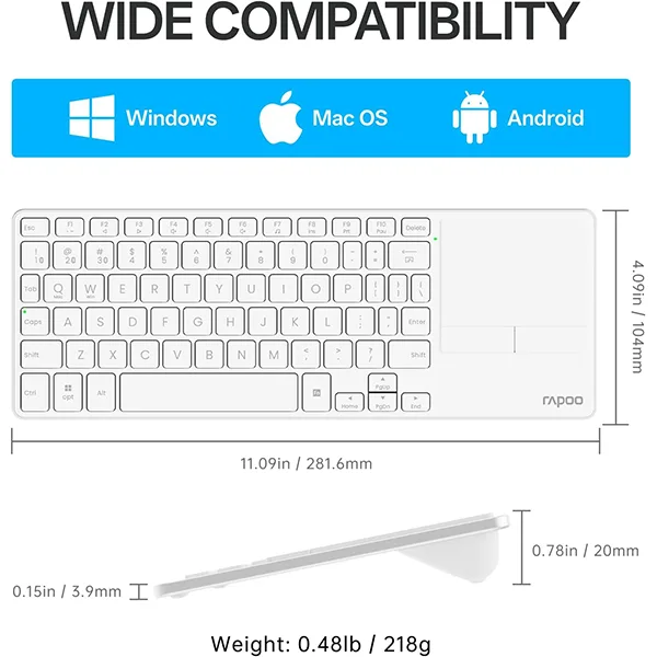 Rapoo E900T Portable Wireless Keyboard with Touchpad – White