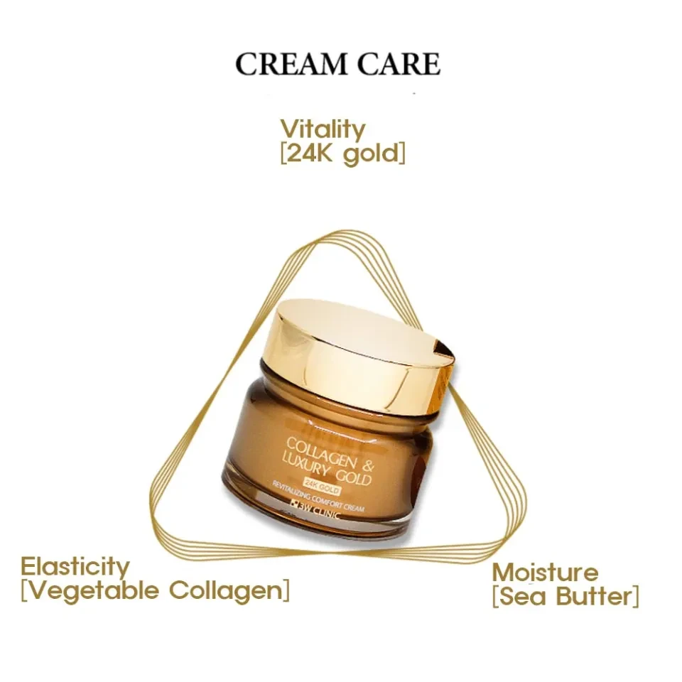 3W Clinic Collagen & Luxury Gold Revitalizing Comfort Moisture 24K Gold Cream 100ml (Korea)