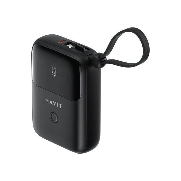 HAVIT PB5215 10000mAh Display Power Bank With Usb-C & Lightning Cable – Black