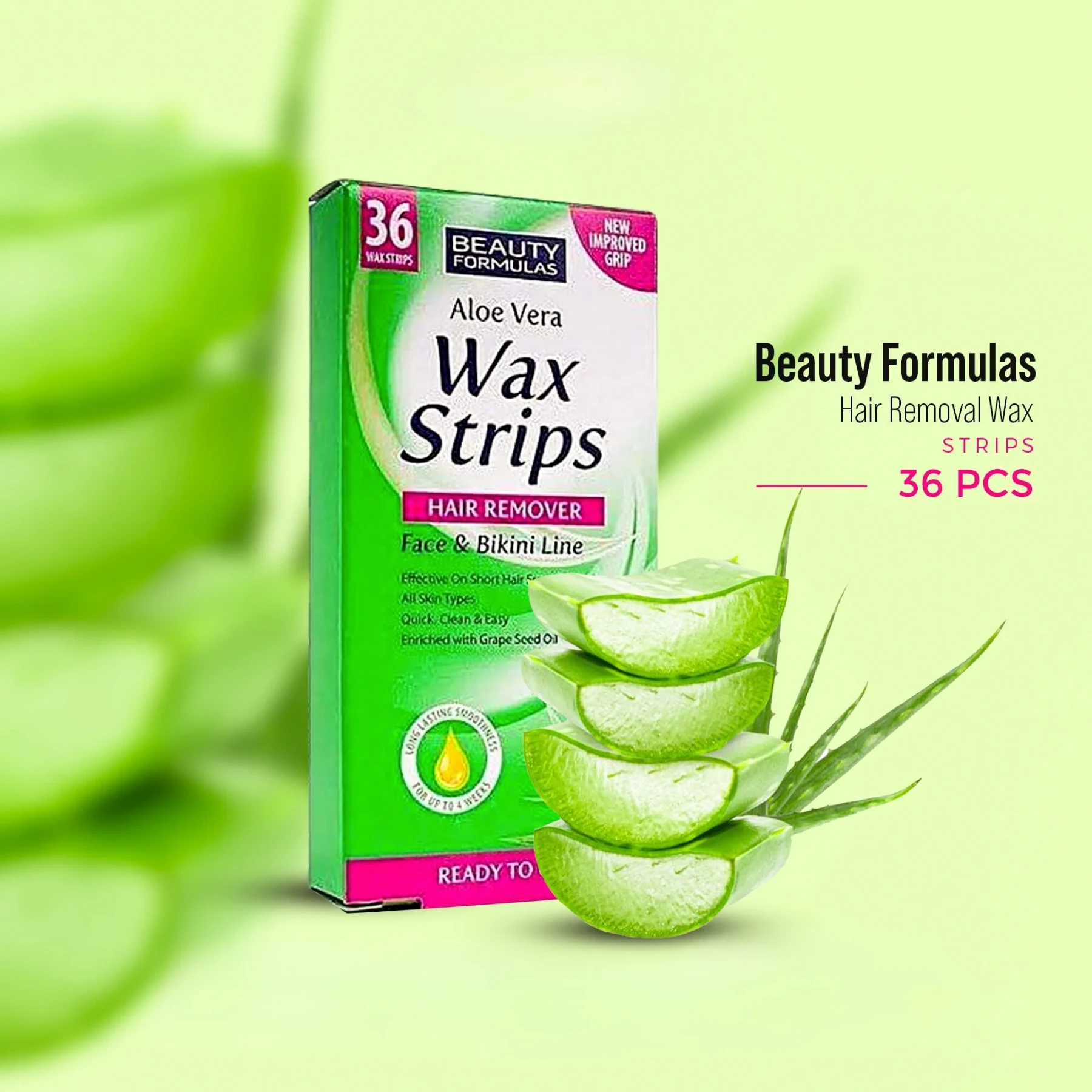 Beauty Formulas Aloe Vera Wax Strips Hair Remover 36pcs