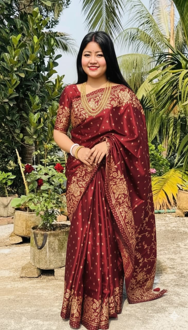 Japani Silk Skin Print Sharee with Blouse Piece