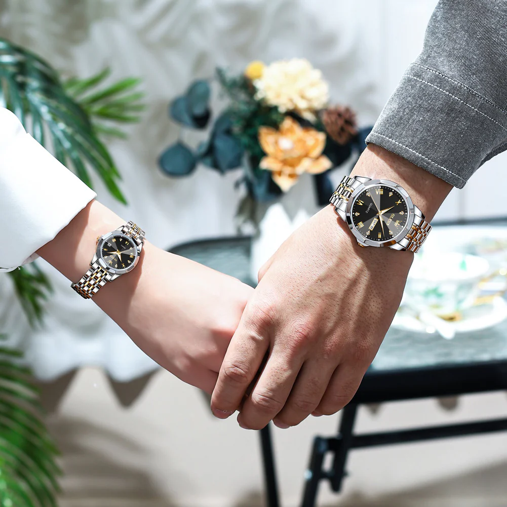 Olevs Stainless Steel fashionable Couple watches Silver black