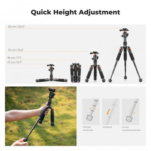 K&F Concept 20.5" Mini Desktop Tripod – 360° Ball Head, 6KG Load Capacity, Quick Release Plate KF09.150