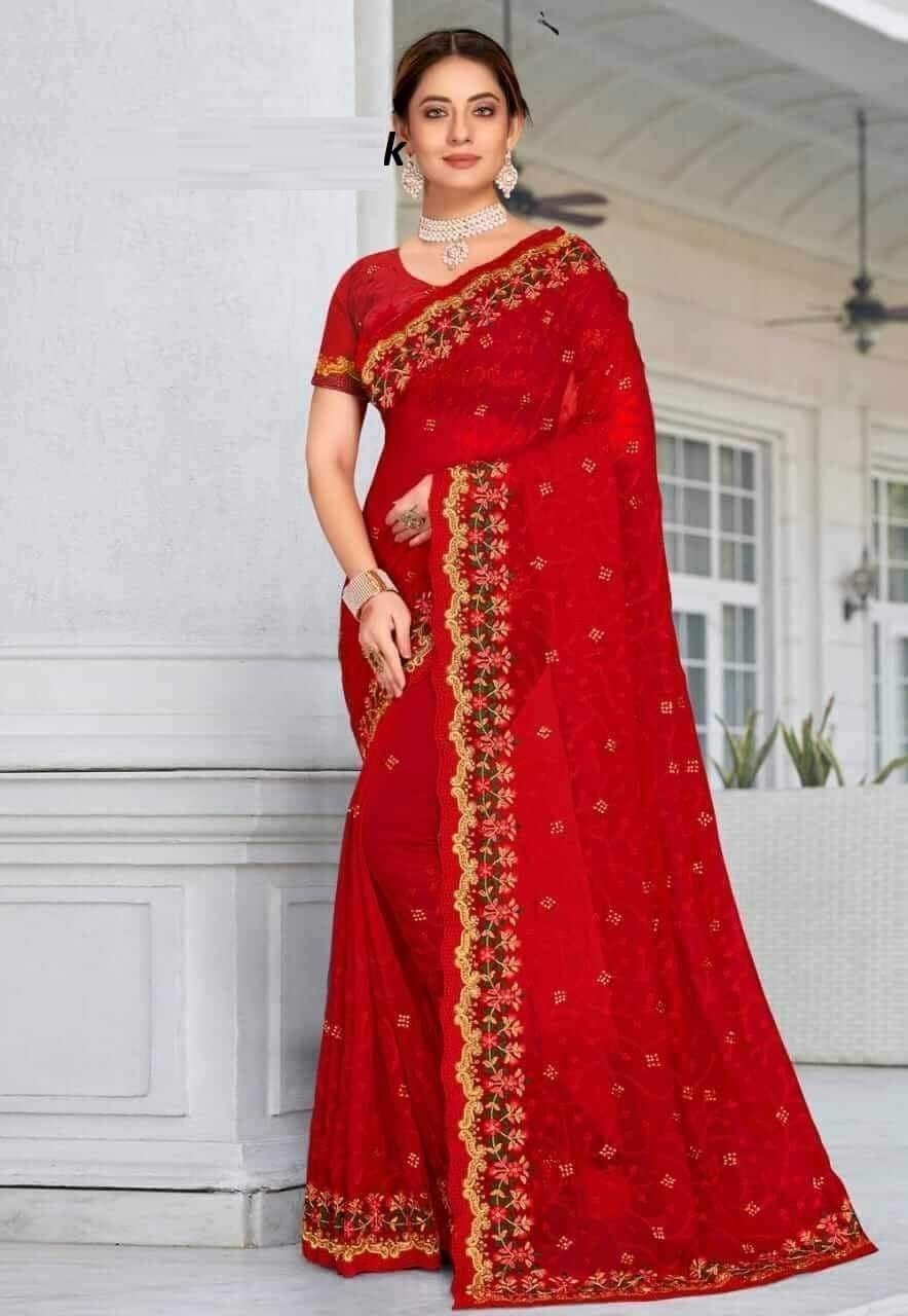 ইন্ডিয়ান জর্জেট শাড়ি ব্লাউজ পিস সহ