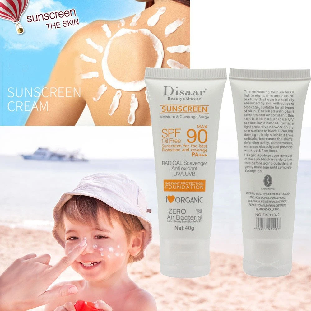 Disaar SPF90 Oil-Free Sunscreen Cream 40g | Instant Protection UVA UVB Foundation PA+++