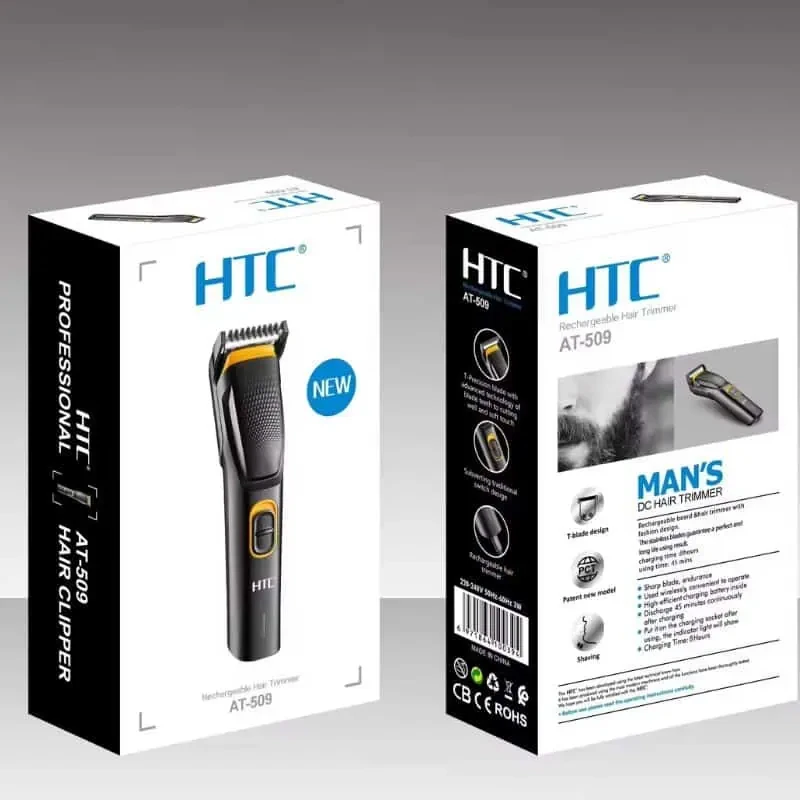 HTC AT-509 Cordless & Rechargeable Trimmer with 8 Length Settings and Self-Sharpening Blades for Beard and Hair Care