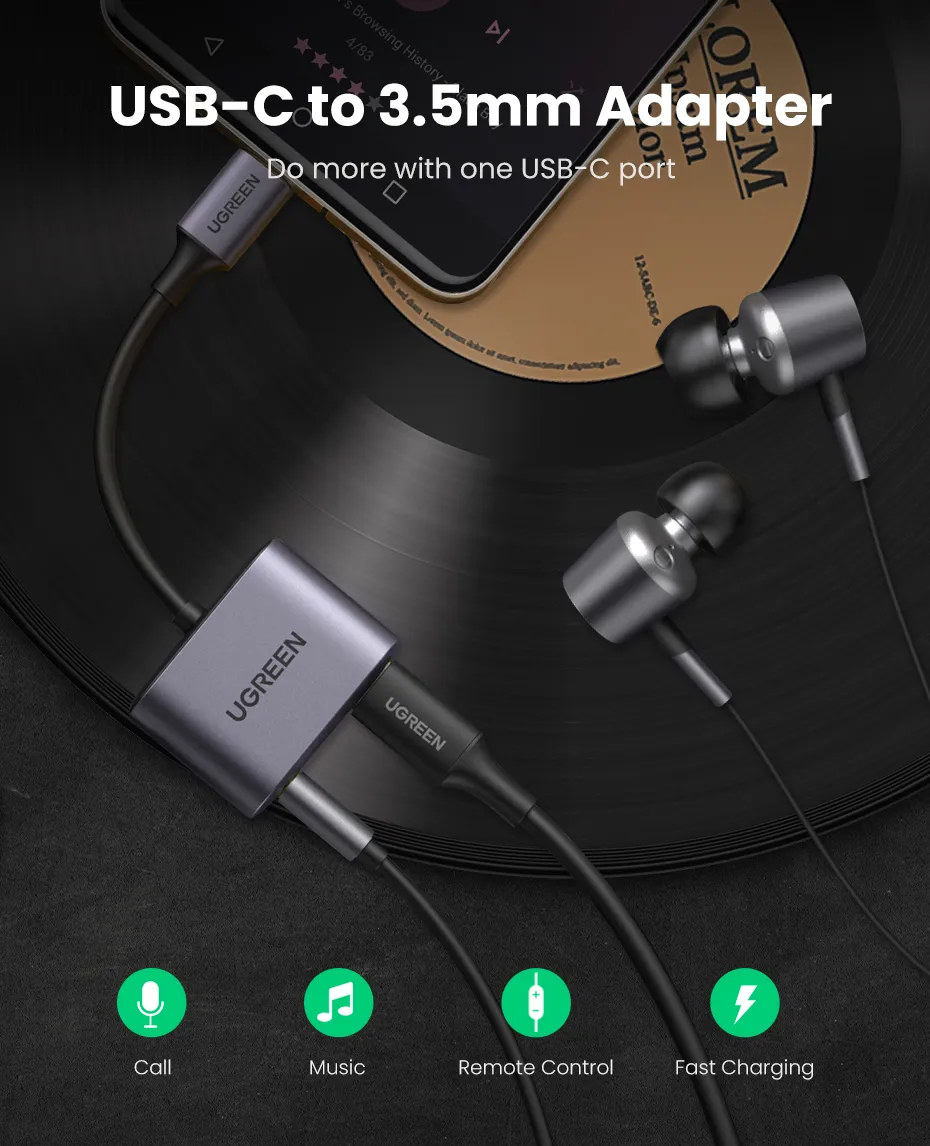 UGREEN CM231 (60164) 2-in-1 USB C to 3.5mm Adapter