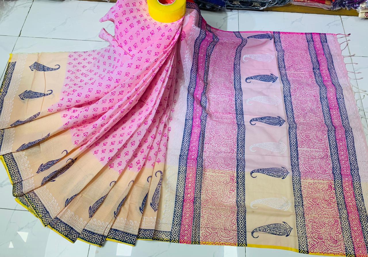 সুতি ব্লক প্রিন্ট শাড়ী