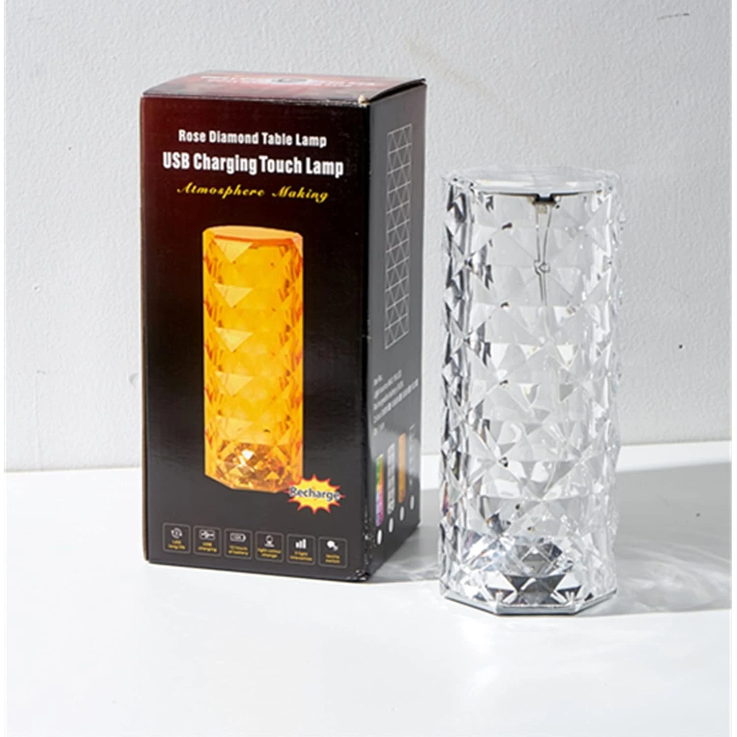 16 Color Crystal Rose Diamond Table Lamp Acrylic Table Lamp for Living Room Bedroom with Remote