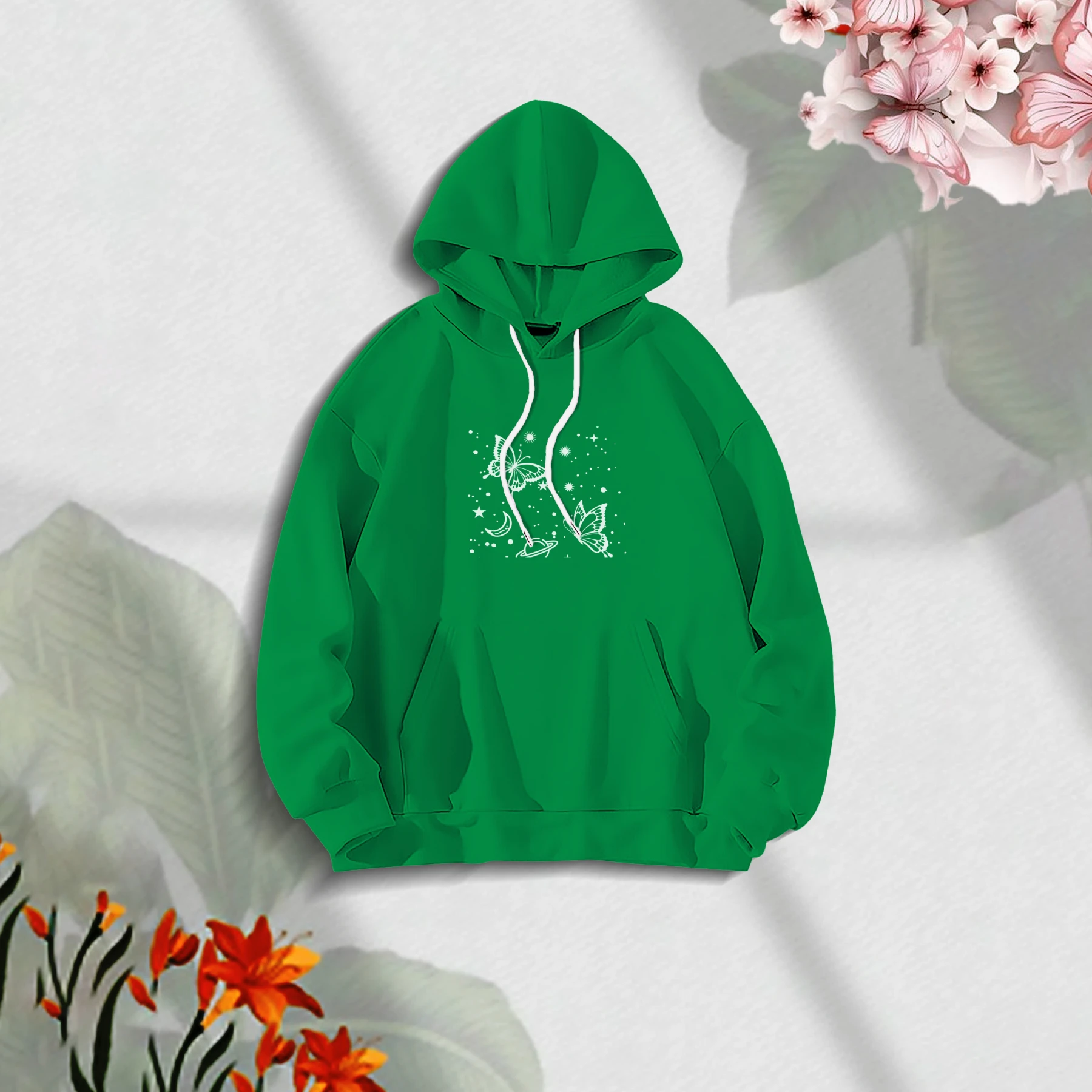 Premium Comfortable Stylish (butterflies glove-green) Ladies winter hoodie