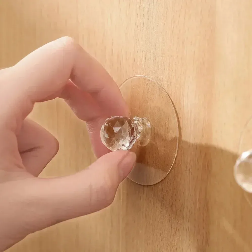 4PCS Punch-free Crystal Drawer Handle Diamond Shape Self-Adhesive Acrylic Knobs Cabinet Wardrobe Furniture Pulls Hanger Hooks