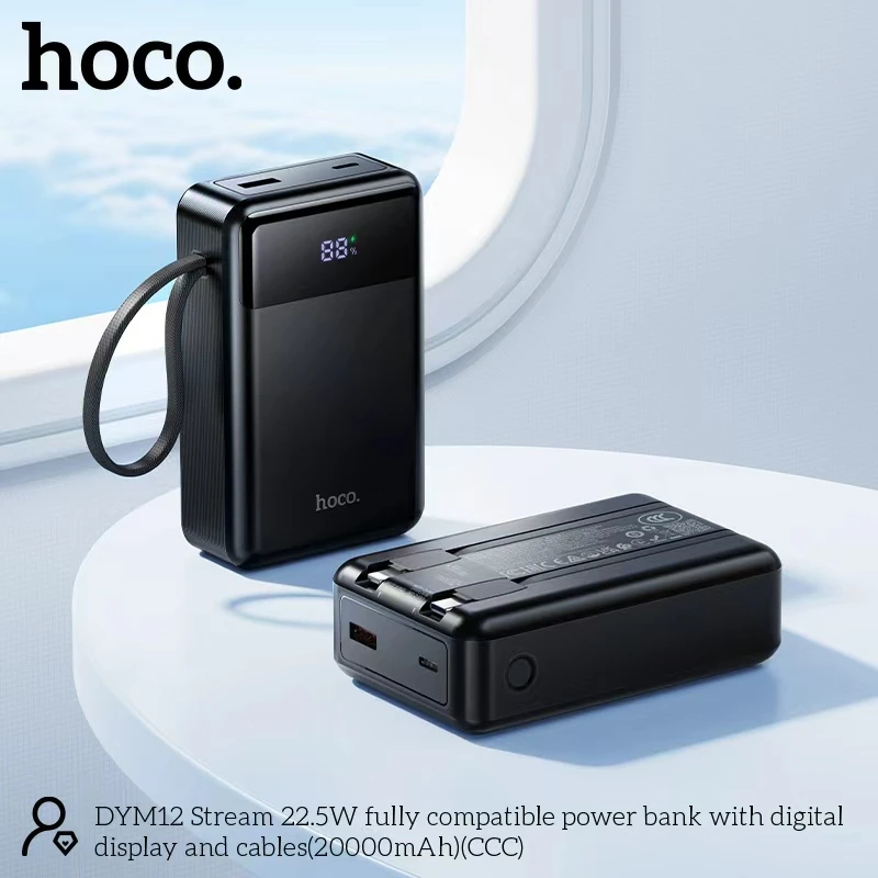 Hoco DYM12 22.5W Fully Compatible 20000mAh Power Bank with Built-in Cables