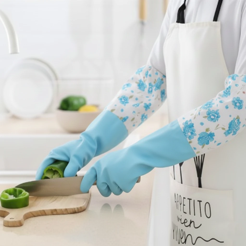 Rubber Cleaning Gloves Kitchen Dishwashing Gloves (Multi-Colors)