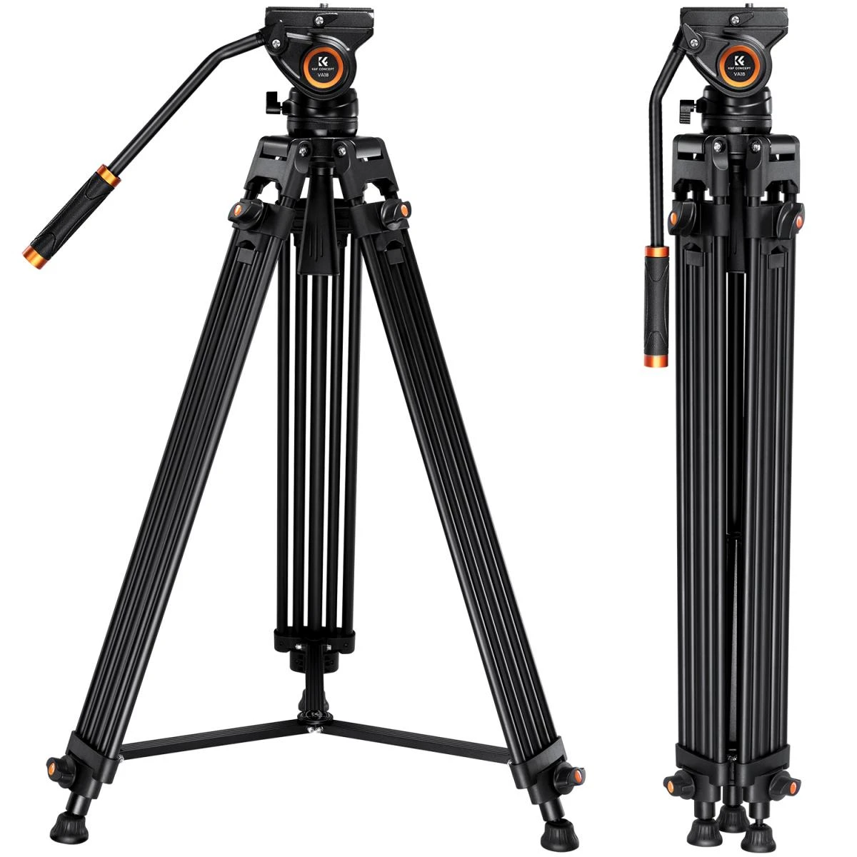 Tripod K&F 09.147 72"/1.8m Video Tripod Aluminum Transverse Center Column 17.6lbs/8KG with Fluid Head, for DSLR Camcorders Camera VA18+ VH081
