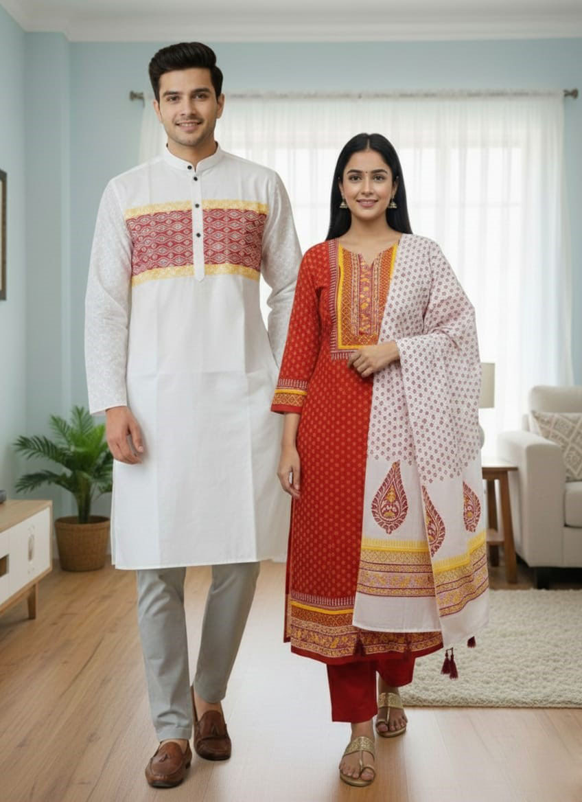 Panjabi Three Piece Couple Set