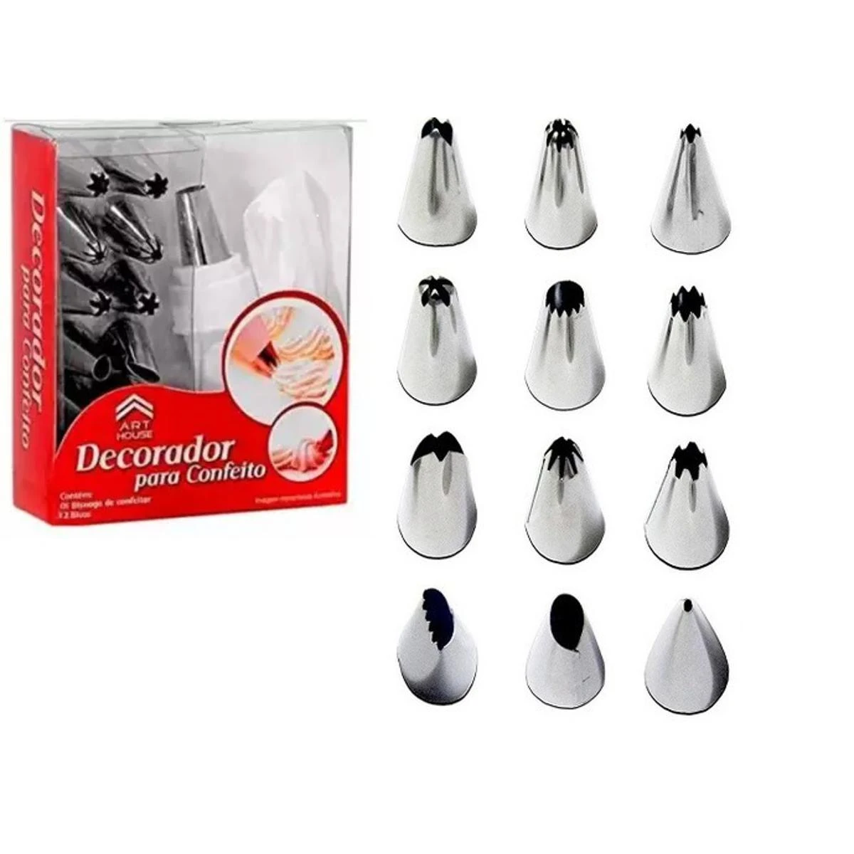 12 Piece Cake Decorating Set Frosting Icing Piping Bag Tips with Steel Nozzles. Reusable & Washable