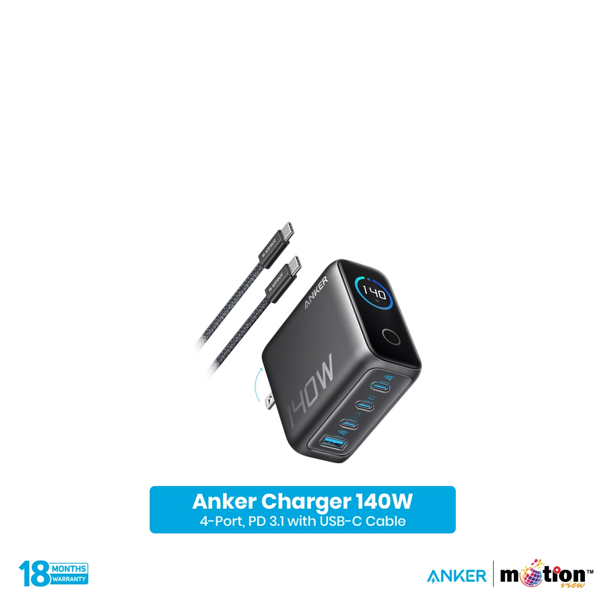 Anker 140w Charger 4-Port PD3.1 with USB-C Cable