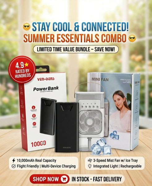 Summer Essentials Combo! Mini Mist Fan And VEN-DENS 10,000mAh Power Bank Combo
