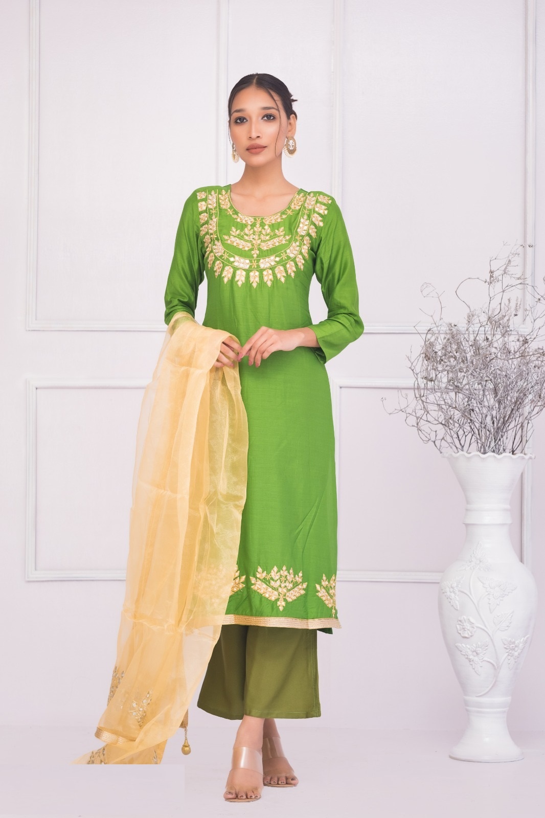 Dollar and Embroidery Work Three Piece