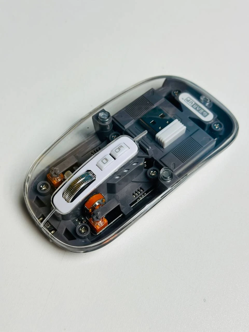 GearUP WM30 Transparent Crystal 2.4G + Bluetooth Magnetic Wireless Mouse- Gray Color
