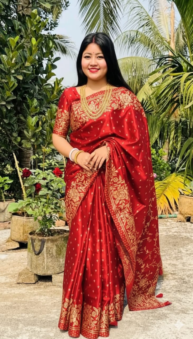 Japani Silk Skin Print Sharee with Blouse Piece