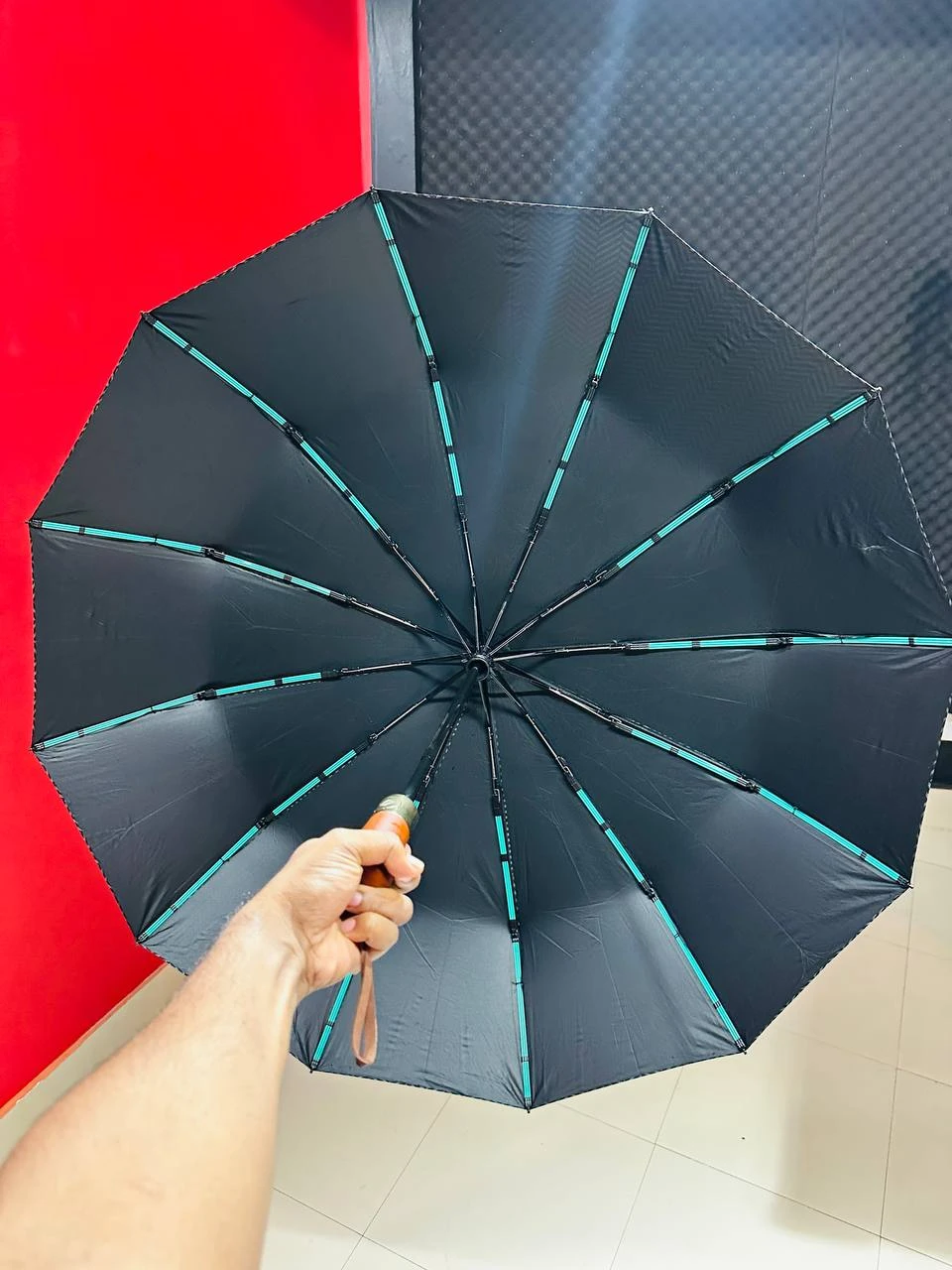 Premium 12-Ribs Automatic Open/Close Wooden colour Handle Umbrella