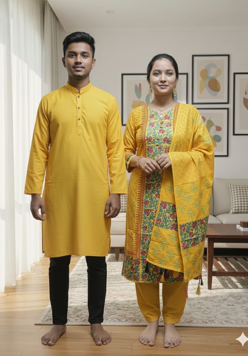 Panjabi Three Piece Couple Set