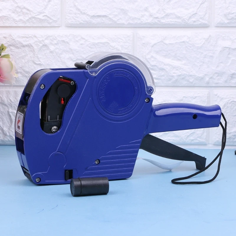 Price tag labels machine with paper sticker rolls.