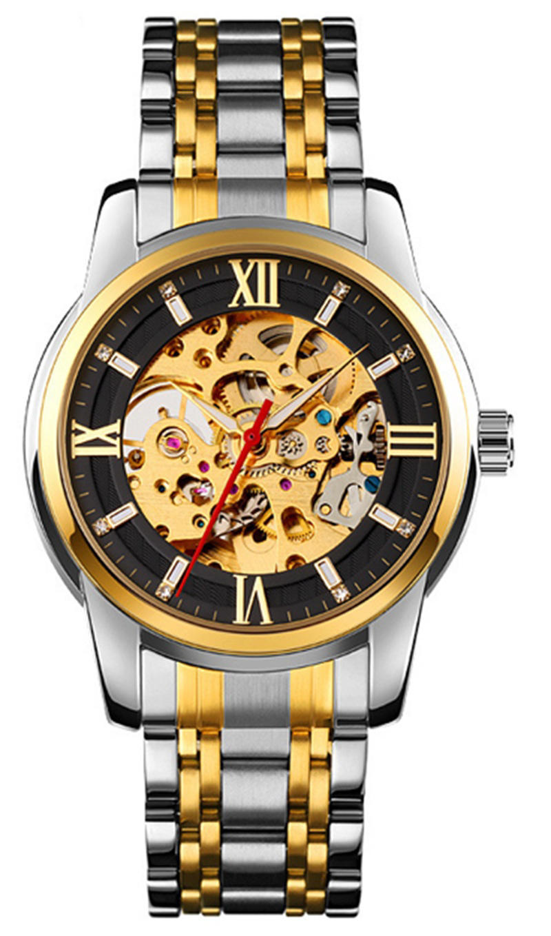 Skmei 9222 Automatic Mechanical Watch for Men- Silver Black