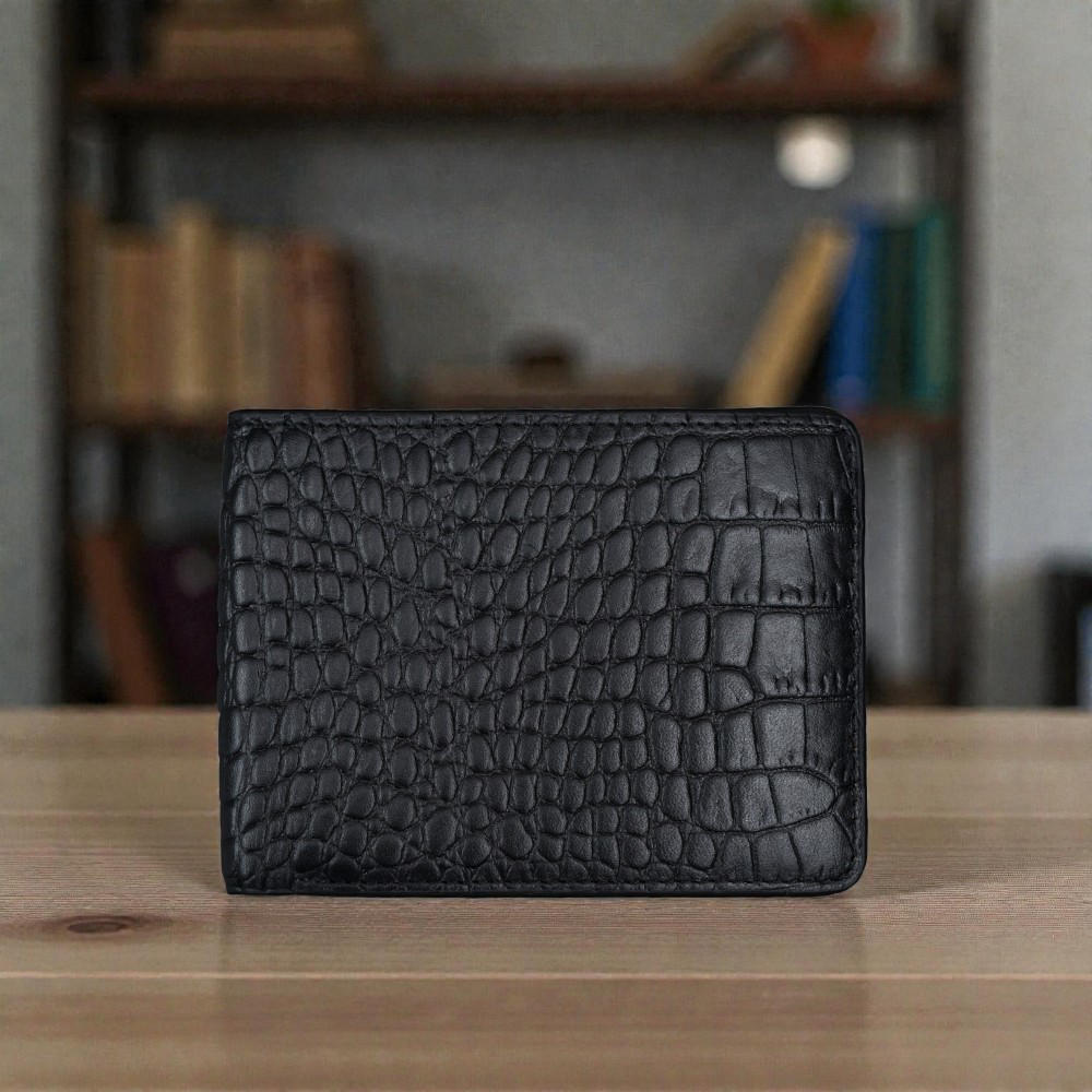 ZAYS Premium Handcrafted Crocodile Embossed Leather Bifold Wallet for Men And Women - Super Slim Durable Stylish Short Wallet - ZSW122-Black