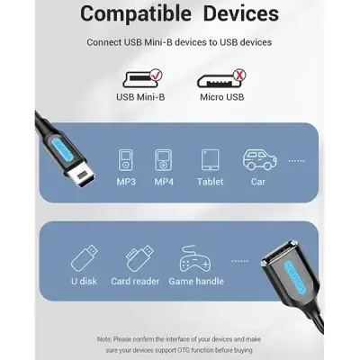 VENTION CCTBB USB 2.0 Mini-B to A OTG Cable - 0.15M