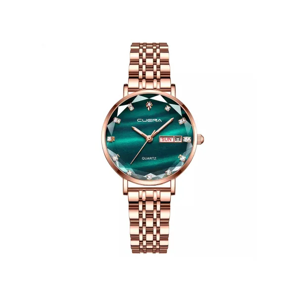CUENA 6002 Luxury Date Rhinestone Bracelet Ladies Watch-Green