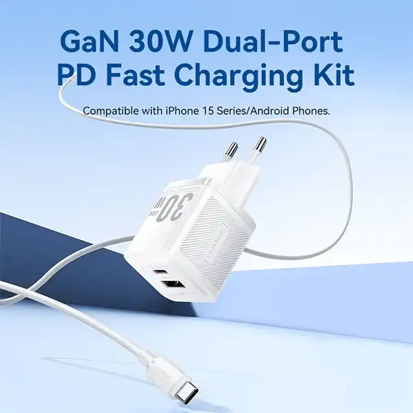 VENTION TZ-FEQB0-US-01 2-Port 30W USB (C+A) GaN Charger with Type-C Cable - US Plug
