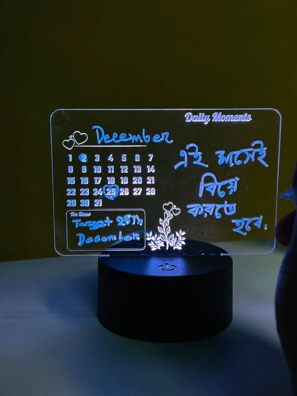 GearUP Multicolor Acrylic Night Lamp with Writable Calendar Board and Erasable Pen – 20 pcs