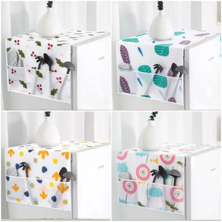 Cute Cartoon Print Dust Cover Washing Machine Cover Refrigerator Organizer Fridge Dust Cover With Pocket Home Décor