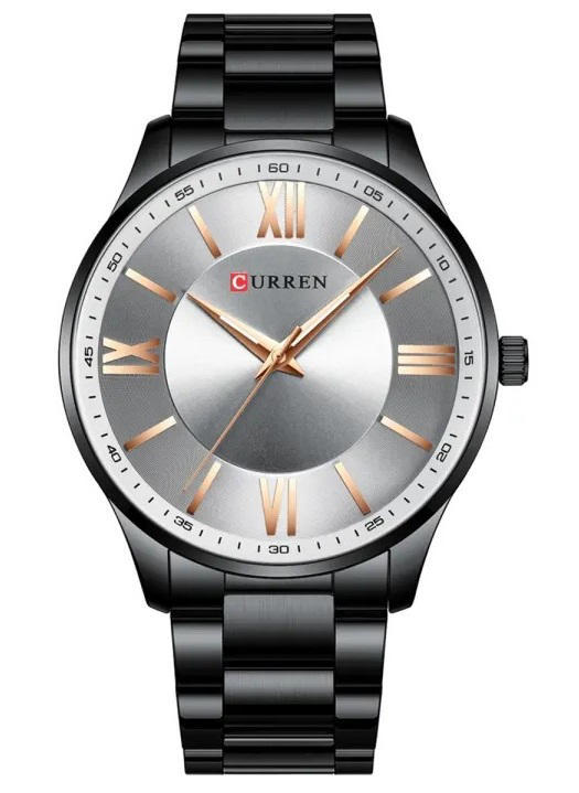 CURREN 8383 Black Stainless Steel Analog Watch For Men - Gray & Black