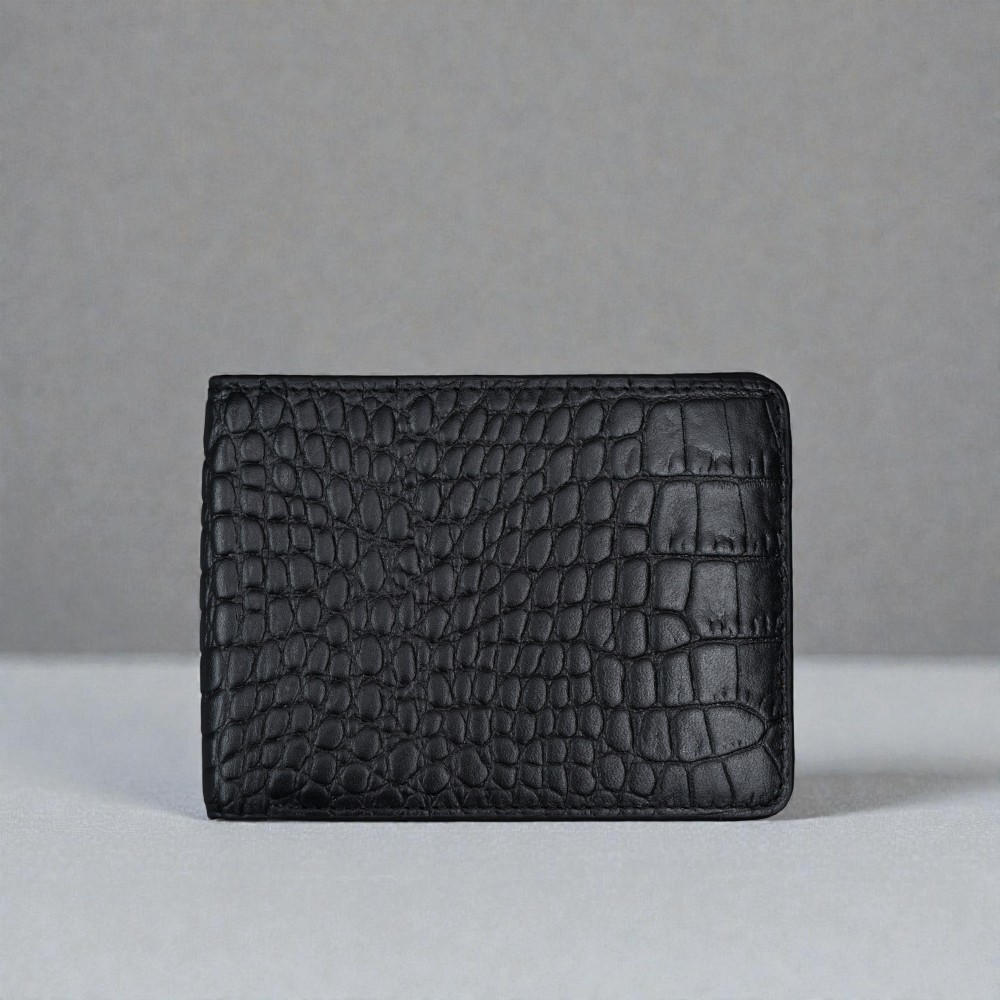 ZAYS Premium Handcrafted Crocodile Embossed Leather Bifold Wallet for Men And Women - Super Slim Durable Stylish Short Wallet - ZSW122-Black