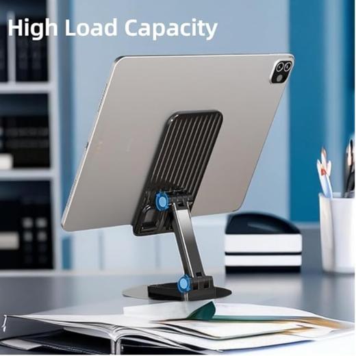 DOLPHY Adjustable & Foldable Phone/Tablet Holder | 360 Degree Metal Mobile Stand for Bed, Office Table, Desk & Home, PC, Smartphone & Tablets